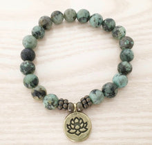 Load image into Gallery viewer, Turquoise Gemstone Lotus Pendant Spiritual Charm Bracelet

